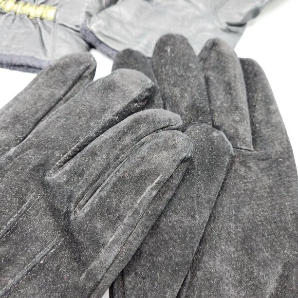 Perrin Paris Men's Black Leather Gloves Wrist Length Lined Lot of 2 M/L Fit - Picture 5 of 12